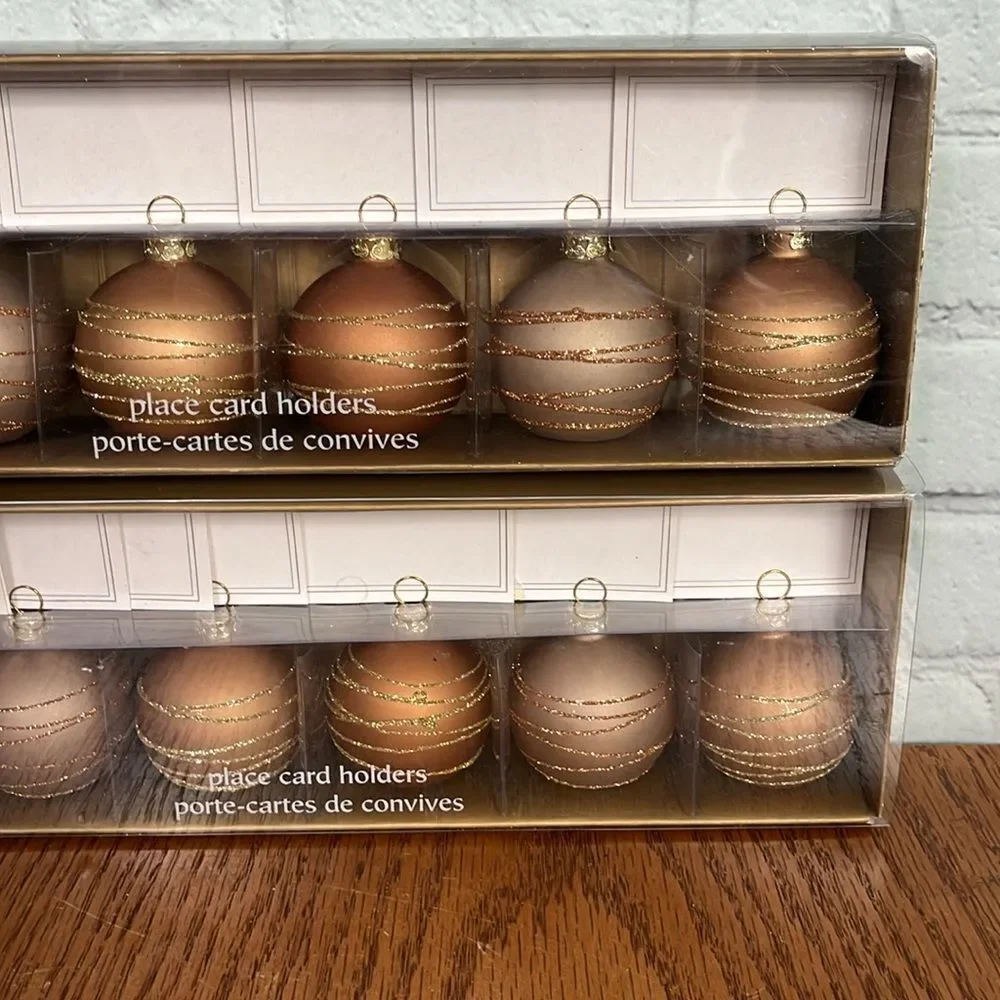 Pier 1 Holiday Ornament Balls Place Card Holders set of 12 w/name tag, new